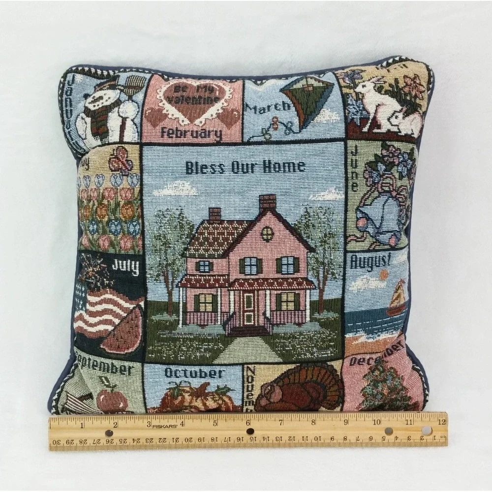 Twelve Month Calendar Holidays Tapestry Throw Pillow Cottage Cottagecore